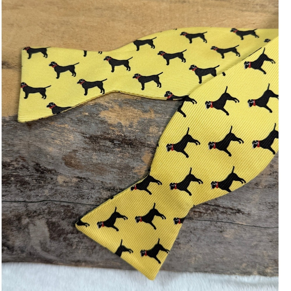 Southern Proper Mens Yellow Silk Black Lab Dog Self-Tie Bow Tie Lux Adjustable